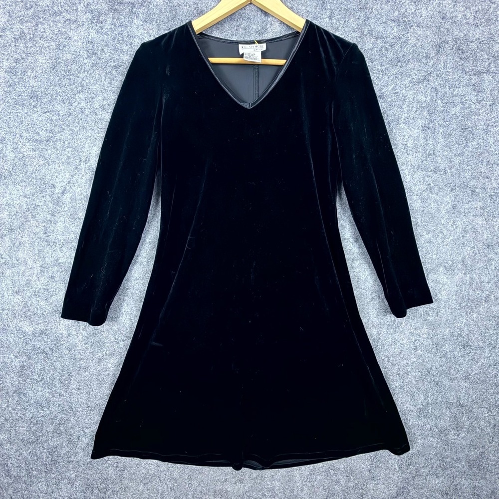 Vintage K.C. Spencer New York A Line Dress Womens 4 Petite Black Stretch Velvet